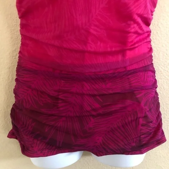LAUREN Ralph Lauren Ombre Palm High Neck Ruched Halter Slimming Tankini Size 12 - Picture 7 of 16